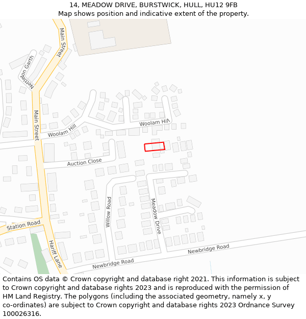 14, MEADOW DRIVE, BURSTWICK, HULL, HU12 9FB: Location map and indicative extent of plot