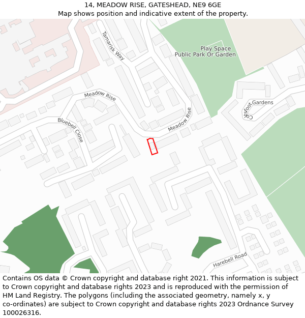 14, MEADOW RISE, GATESHEAD, NE9 6GE: Location map and indicative extent of plot