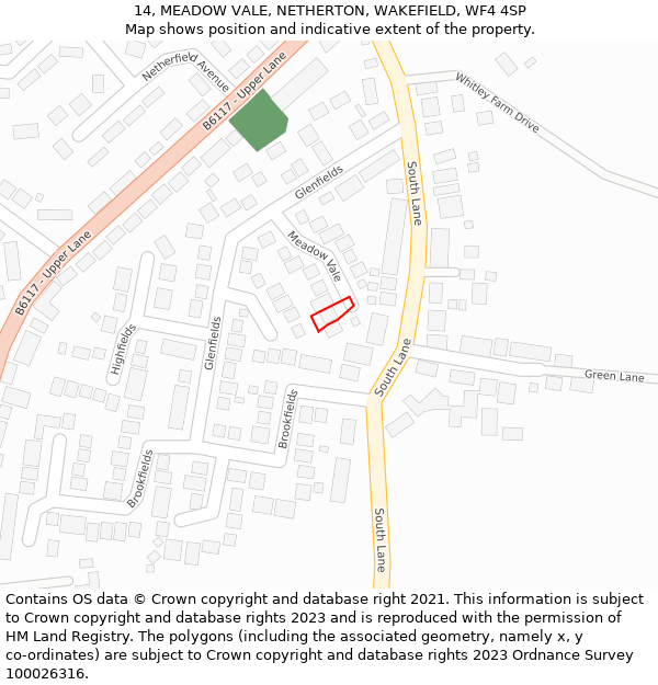 14, MEADOW VALE, NETHERTON, WAKEFIELD, WF4 4SP: Location map and indicative extent of plot