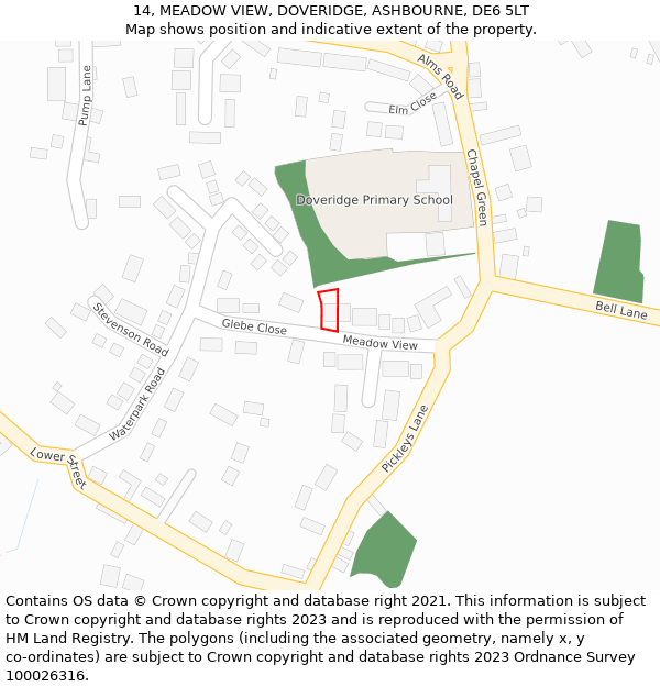 14, MEADOW VIEW, DOVERIDGE, ASHBOURNE, DE6 5LT: Location map and indicative extent of plot