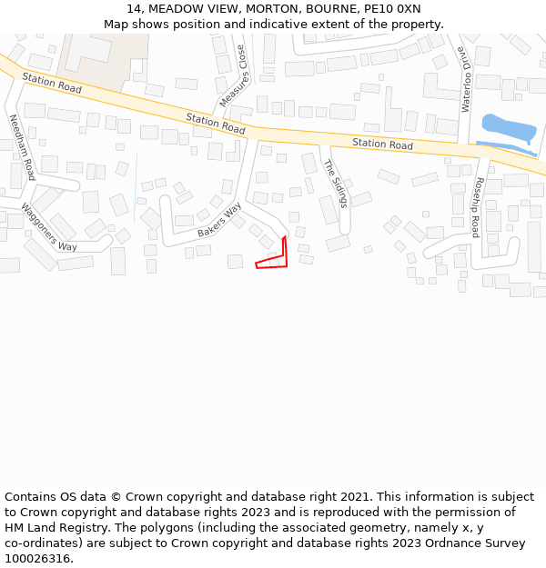 14, MEADOW VIEW, MORTON, BOURNE, PE10 0XN: Location map and indicative extent of plot