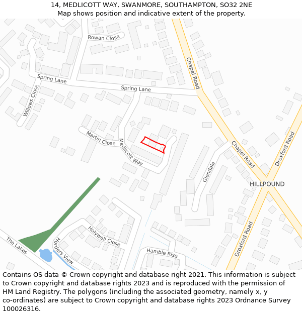 14, MEDLICOTT WAY, SWANMORE, SOUTHAMPTON, SO32 2NE: Location map and indicative extent of plot