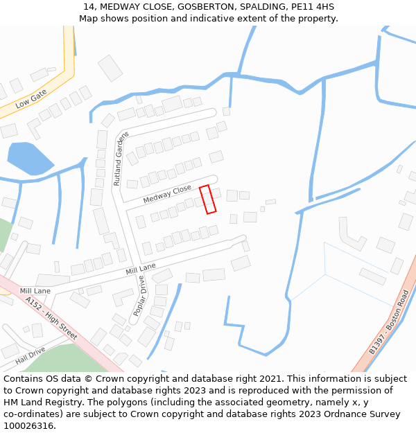 14, MEDWAY CLOSE, GOSBERTON, SPALDING, PE11 4HS: Location map and indicative extent of plot