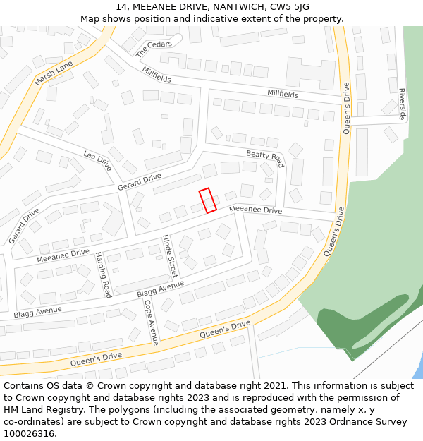 14, MEEANEE DRIVE, NANTWICH, CW5 5JG: Location map and indicative extent of plot