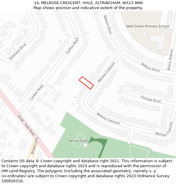 14, MELROSE CRESCENT, HALE, ALTRINCHAM, WA15 8NN: Location map and indicative extent of plot