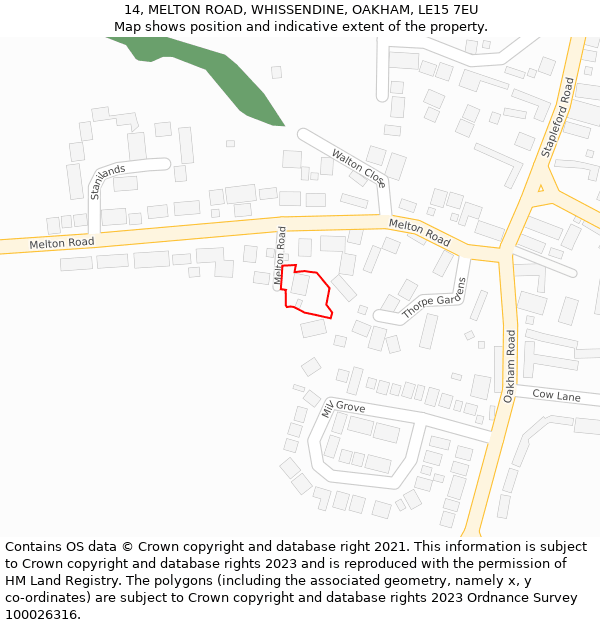 14, MELTON ROAD, WHISSENDINE, OAKHAM, LE15 7EU: Location map and indicative extent of plot