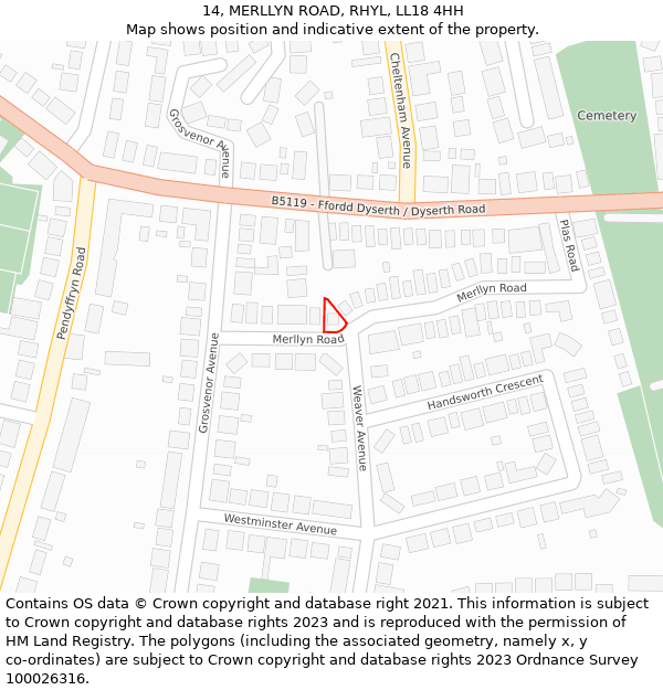 14, MERLLYN ROAD, RHYL, LL18 4HH: Location map and indicative extent of plot