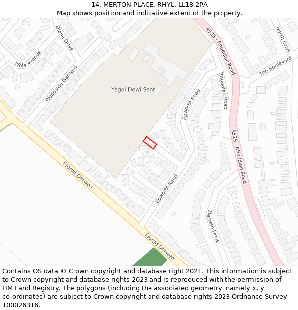 14, MERTON PLACE, RHYL, LL18 2PA: Location map and indicative extent of plot