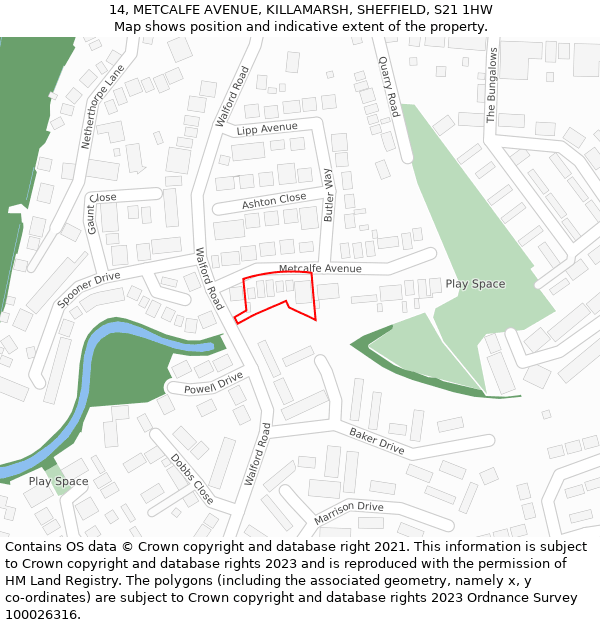 14, METCALFE AVENUE, KILLAMARSH, SHEFFIELD, S21 1HW: Location map and indicative extent of plot