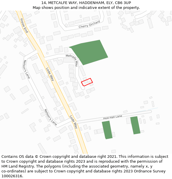 14, METCALFE WAY, HADDENHAM, ELY, CB6 3UP: Location map and indicative extent of plot