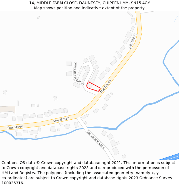 14, MIDDLE FARM CLOSE, DAUNTSEY, CHIPPENHAM, SN15 4GY: Location map and indicative extent of plot