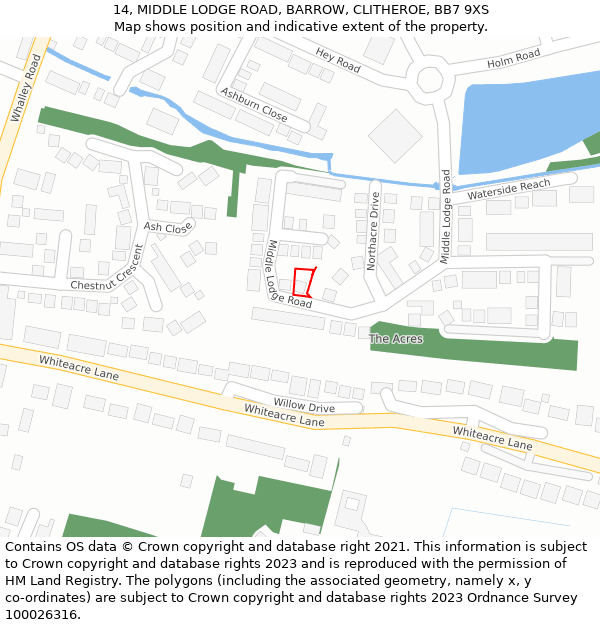 14, MIDDLE LODGE ROAD, BARROW, CLITHEROE, BB7 9XS: Location map and indicative extent of plot