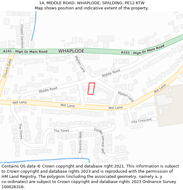 14, MIDDLE ROAD, WHAPLODE, SPALDING, PE12 6TW: Location map and indicative extent of plot