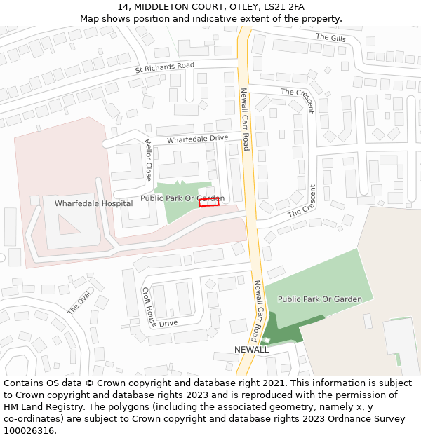 14, MIDDLETON COURT, OTLEY, LS21 2FA: Location map and indicative extent of plot