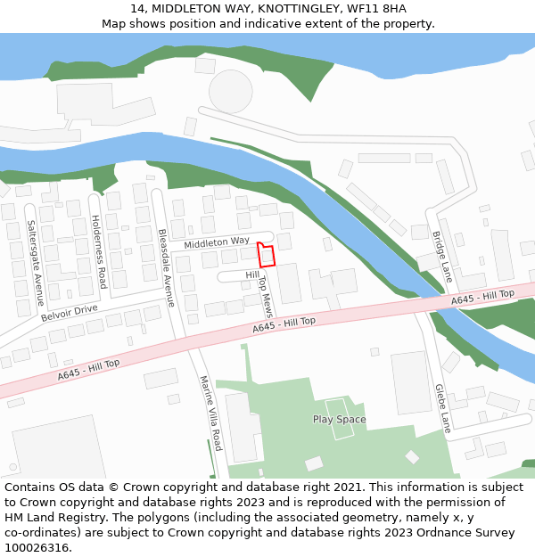 14, MIDDLETON WAY, KNOTTINGLEY, WF11 8HA: Location map and indicative extent of plot