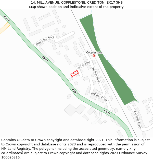 14, MILL AVENUE, COPPLESTONE, CREDITON, EX17 5HS: Location map and indicative extent of plot