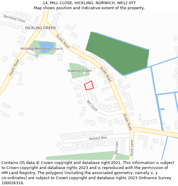 14, MILL CLOSE, HICKLING, NORWICH, NR12 0YT: Location map and indicative extent of plot