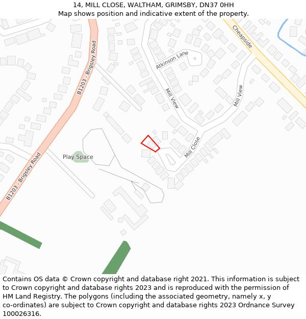 14, MILL CLOSE, WALTHAM, GRIMSBY, DN37 0HH: Location map and indicative extent of plot