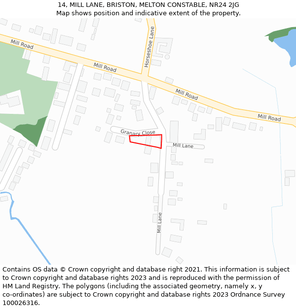 14, MILL LANE, BRISTON, MELTON CONSTABLE, NR24 2JG: Location map and indicative extent of plot