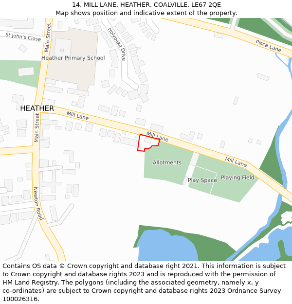 14, MILL LANE, HEATHER, COALVILLE, LE67 2QE: Location map and indicative extent of plot