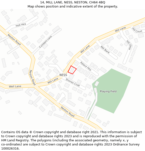 14, MILL LANE, NESS, NESTON, CH64 4BQ: Location map and indicative extent of plot