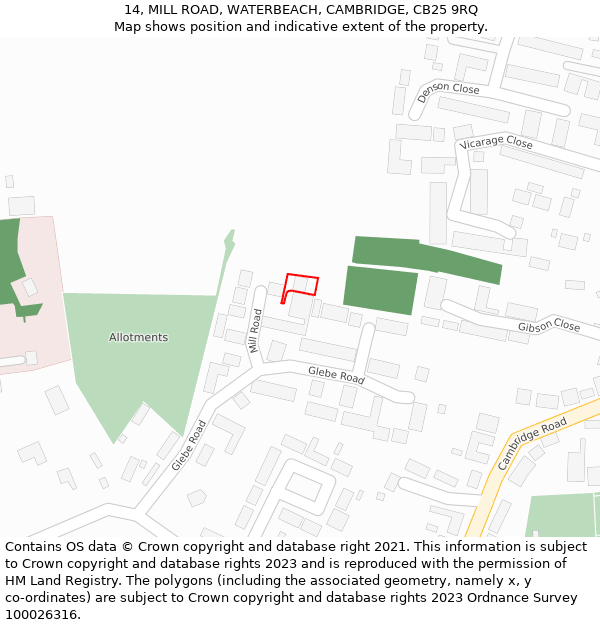 14, MILL ROAD, WATERBEACH, CAMBRIDGE, CB25 9RQ: Location map and indicative extent of plot