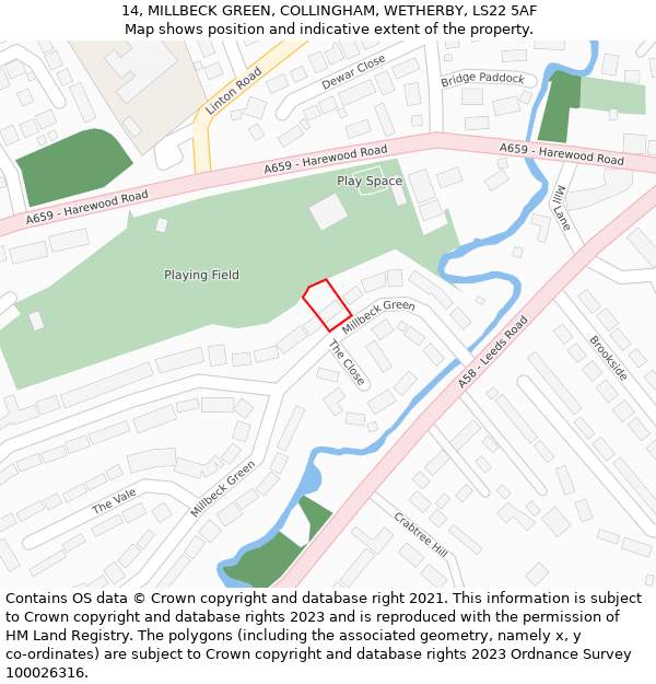 14, MILLBECK GREEN, COLLINGHAM, WETHERBY, LS22 5AF: Location map and indicative extent of plot