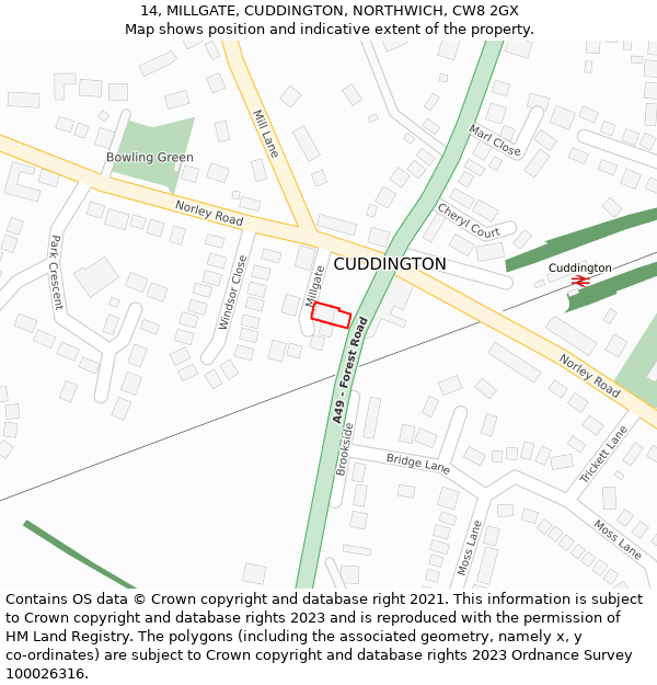 14, MILLGATE, CUDDINGTON, NORTHWICH, CW8 2GX: Location map and indicative extent of plot