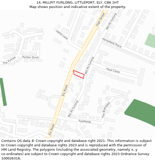 14, MILLPIT FURLONG, LITTLEPORT, ELY, CB6 1HT: Location map and indicative extent of plot