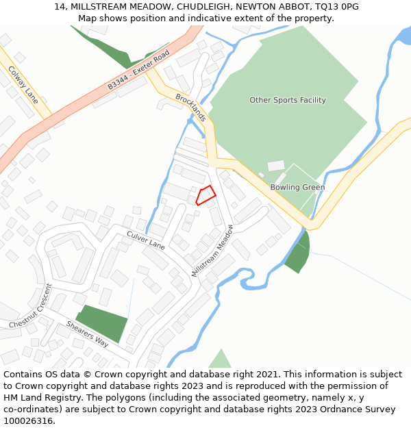 14, MILLSTREAM MEADOW, CHUDLEIGH, NEWTON ABBOT, TQ13 0PG: Location map and indicative extent of plot