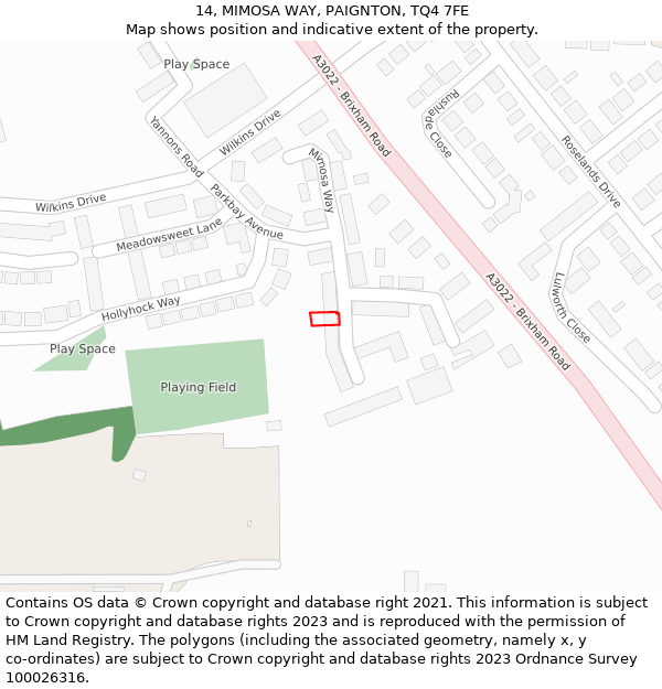 14, MIMOSA WAY, PAIGNTON, TQ4 7FE: Location map and indicative extent of plot