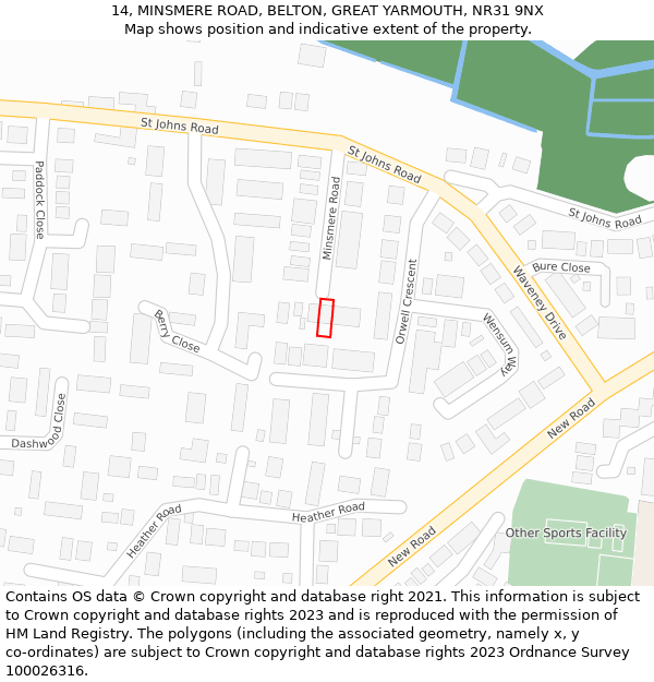 14, MINSMERE ROAD, BELTON, GREAT YARMOUTH, NR31 9NX: Location map and indicative extent of plot