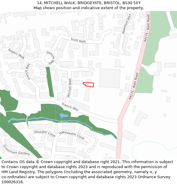 14, MITCHELL WALK, BRIDGEYATE, BRISTOL, BS30 5XY: Location map and indicative extent of plot