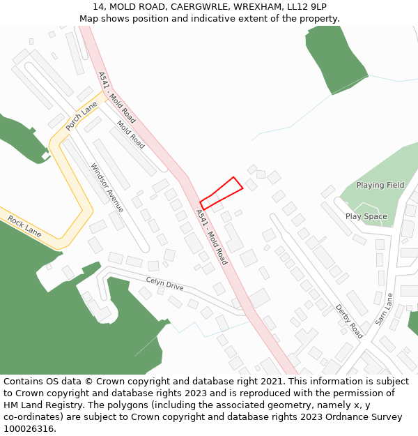 14, MOLD ROAD, CAERGWRLE, WREXHAM, LL12 9LP: Location map and indicative extent of plot