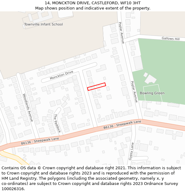 14, MONCKTON DRIVE, CASTLEFORD, WF10 3HT: Location map and indicative extent of plot