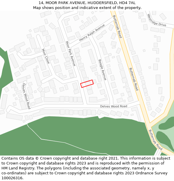 14, MOOR PARK AVENUE, HUDDERSFIELD, HD4 7AL: Location map and indicative extent of plot