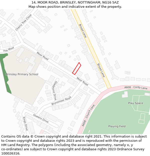 14, MOOR ROAD, BRINSLEY, NOTTINGHAM, NG16 5AZ: Location map and indicative extent of plot