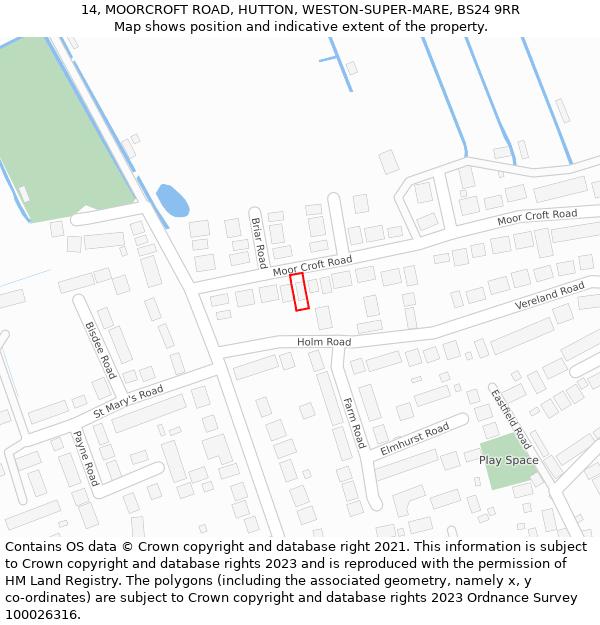 14, MOORCROFT ROAD, HUTTON, WESTON-SUPER-MARE, BS24 9RR: Location map and indicative extent of plot