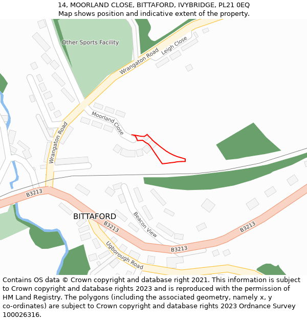 14, MOORLAND CLOSE, BITTAFORD, IVYBRIDGE, PL21 0EQ: Location map and indicative extent of plot