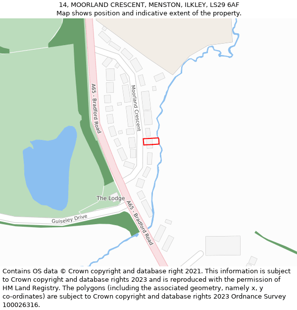 14, MOORLAND CRESCENT, MENSTON, ILKLEY, LS29 6AF: Location map and indicative extent of plot