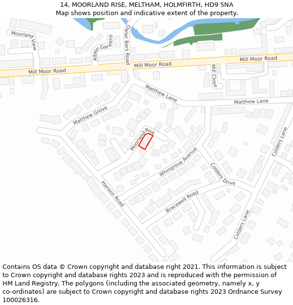 14, MOORLAND RISE, MELTHAM, HOLMFIRTH, HD9 5NA: Location map and indicative extent of plot