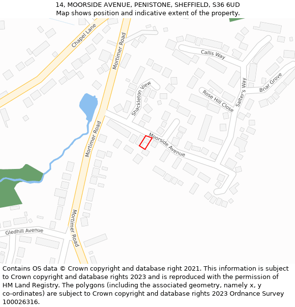 14, MOORSIDE AVENUE, PENISTONE, SHEFFIELD, S36 6UD: Location map and indicative extent of plot