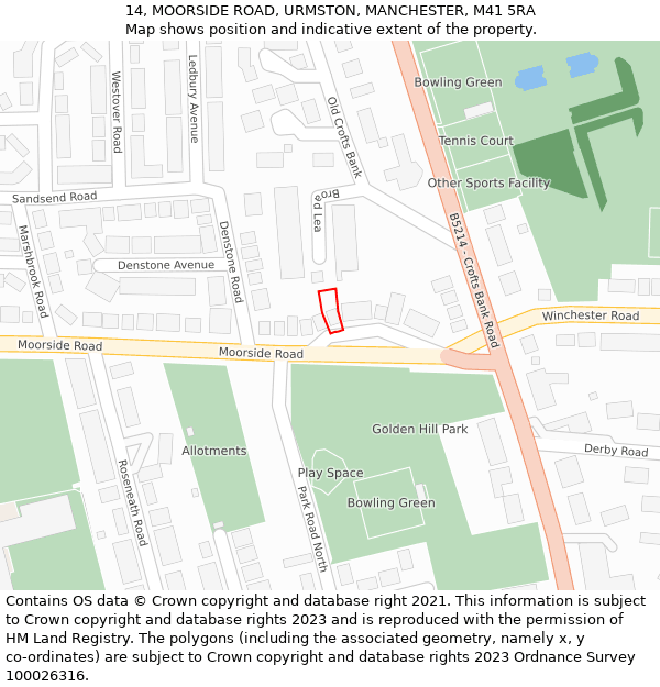 14, MOORSIDE ROAD, URMSTON, MANCHESTER, M41 5RA: Location map and indicative extent of plot