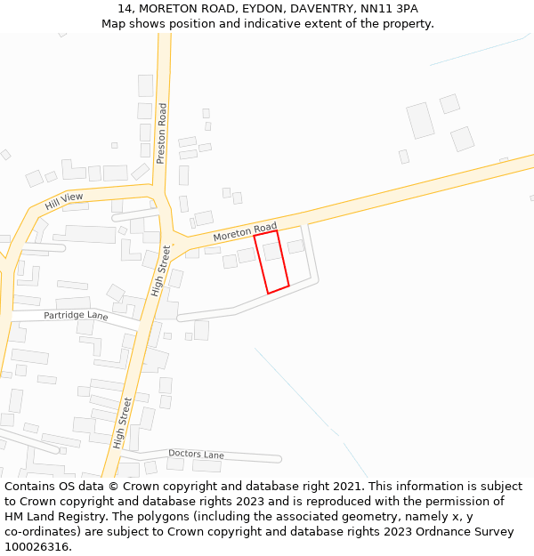 14, MORETON ROAD, EYDON, DAVENTRY, NN11 3PA: Location map and indicative extent of plot