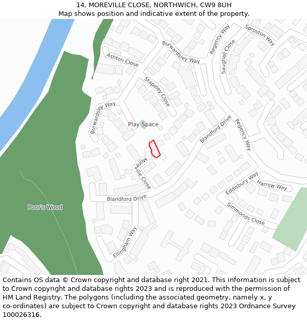 14, MOREVILLE CLOSE, NORTHWICH, CW9 8UH: Location map and indicative extent of plot