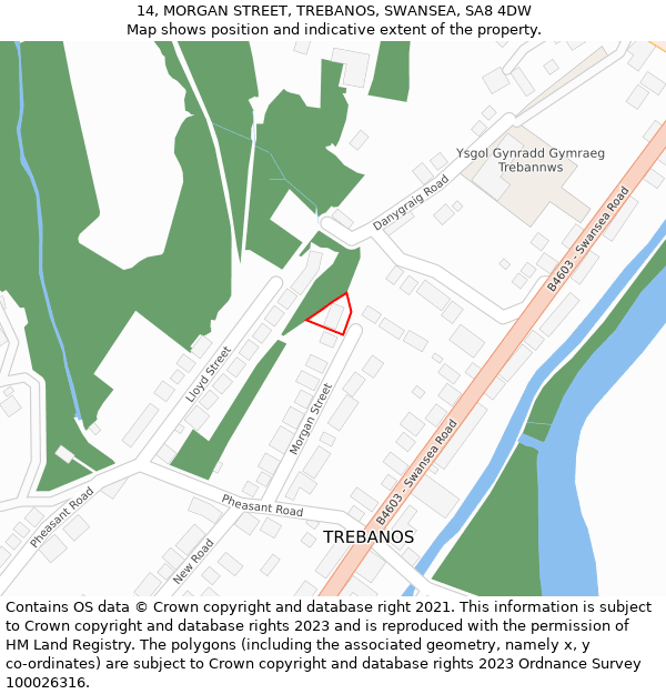 14, MORGAN STREET, TREBANOS, SWANSEA, SA8 4DW: Location map and indicative extent of plot