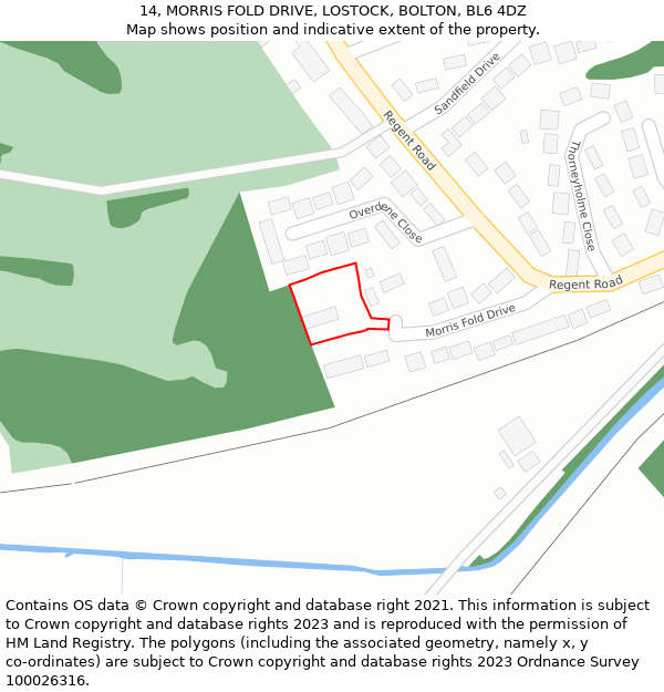 14, MORRIS FOLD DRIVE, LOSTOCK, BOLTON, BL6 4DZ: Location map and indicative extent of plot