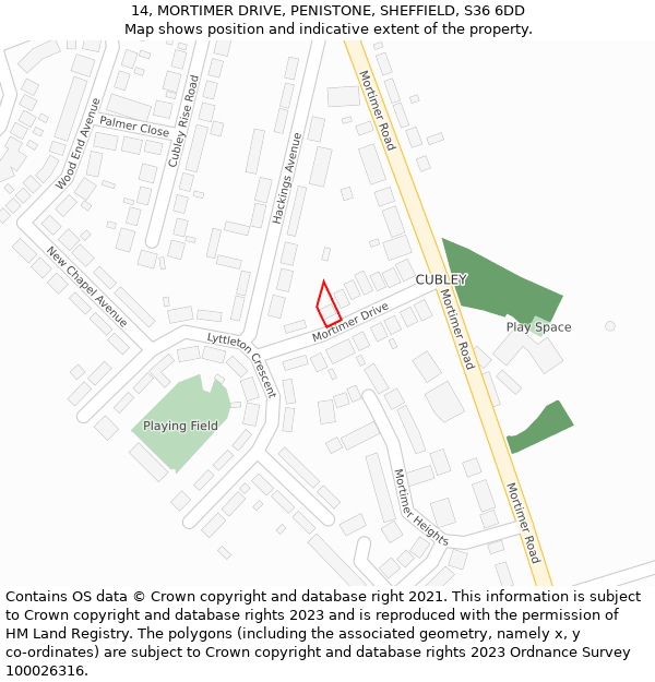 14, MORTIMER DRIVE, PENISTONE, SHEFFIELD, S36 6DD: Location map and indicative extent of plot