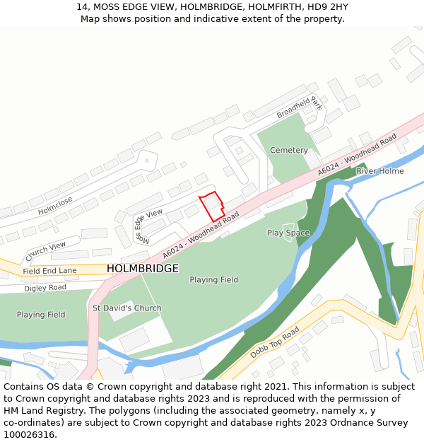 14, MOSS EDGE VIEW, HOLMBRIDGE, HOLMFIRTH, HD9 2HY: Location map and indicative extent of plot