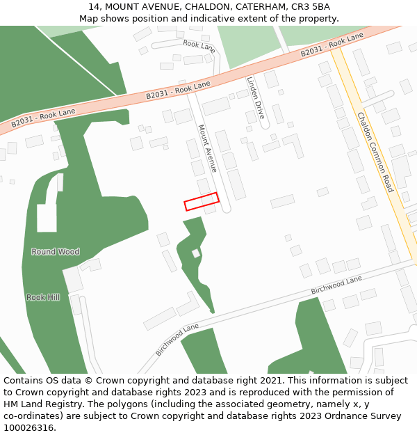 14, MOUNT AVENUE, CHALDON, CATERHAM, CR3 5BA: Location map and indicative extent of plot